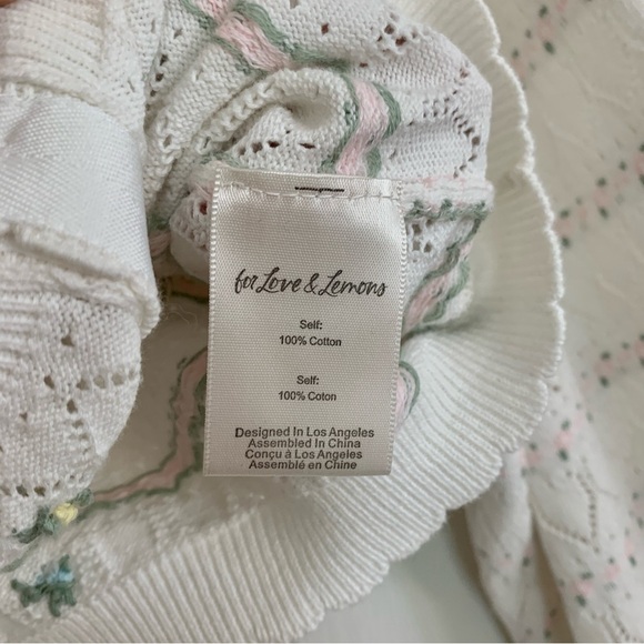 For Love & Lemons White Charleston Crop Balloon Sleeve Cardigan Sweater - Picture 12 of 15